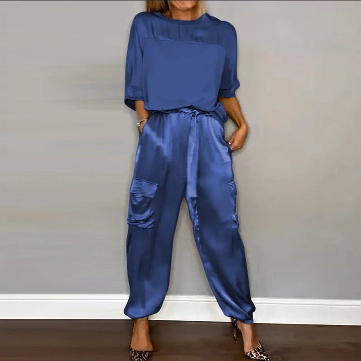 Levoire | Lot Satin Coupe Ample Pantalon Cargo Vêtements Femme Bleu