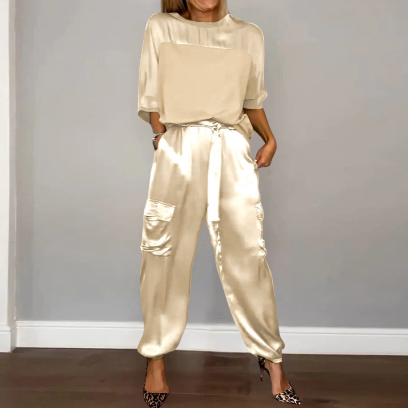 Levoire | Lot Satin Coupe Ample Pantalon Cargo Vêtements Femme Abricot