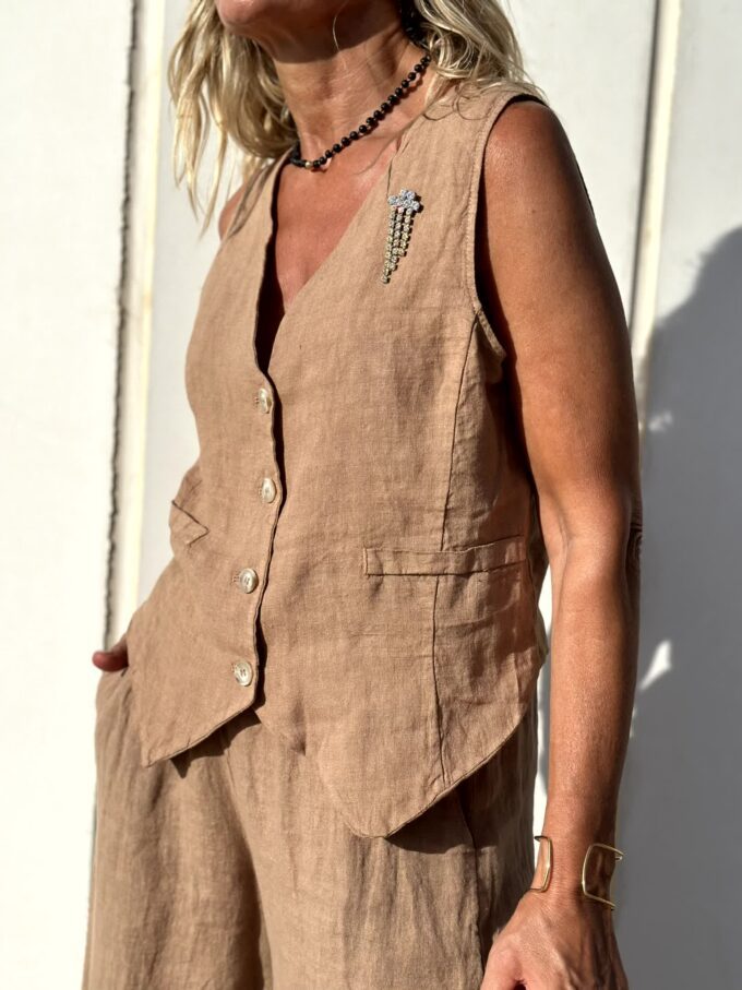 Levoire | Set Pantalon Large Sans Manches Gilet Et Pantalon Femme Set