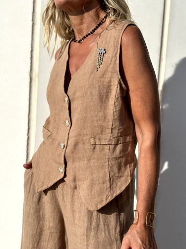 Levoire | Set Pantalon Large Sans Manches Gilet Et Pantalon Femme Set