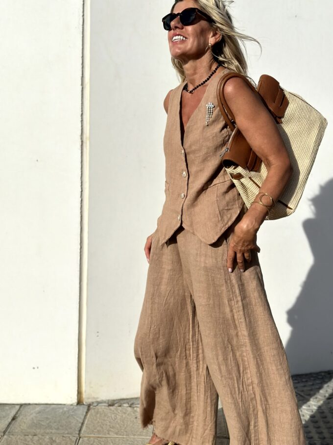 Levoire | Set Pantalon Large Sans Manches Gilet Et Pantalon Femme Set