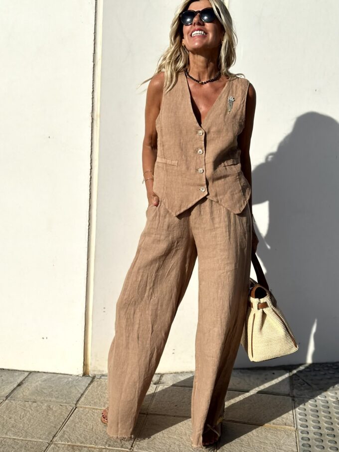Levoire | Set Pantalon Large Sans Manches Gilet Et Pantalon Femme Set