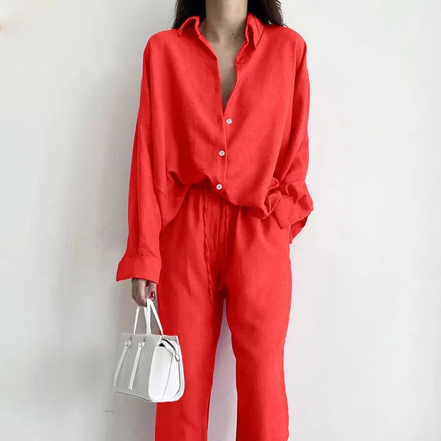 Levoire | Ensemble de chemise et pantalon élégant Orange foncé
