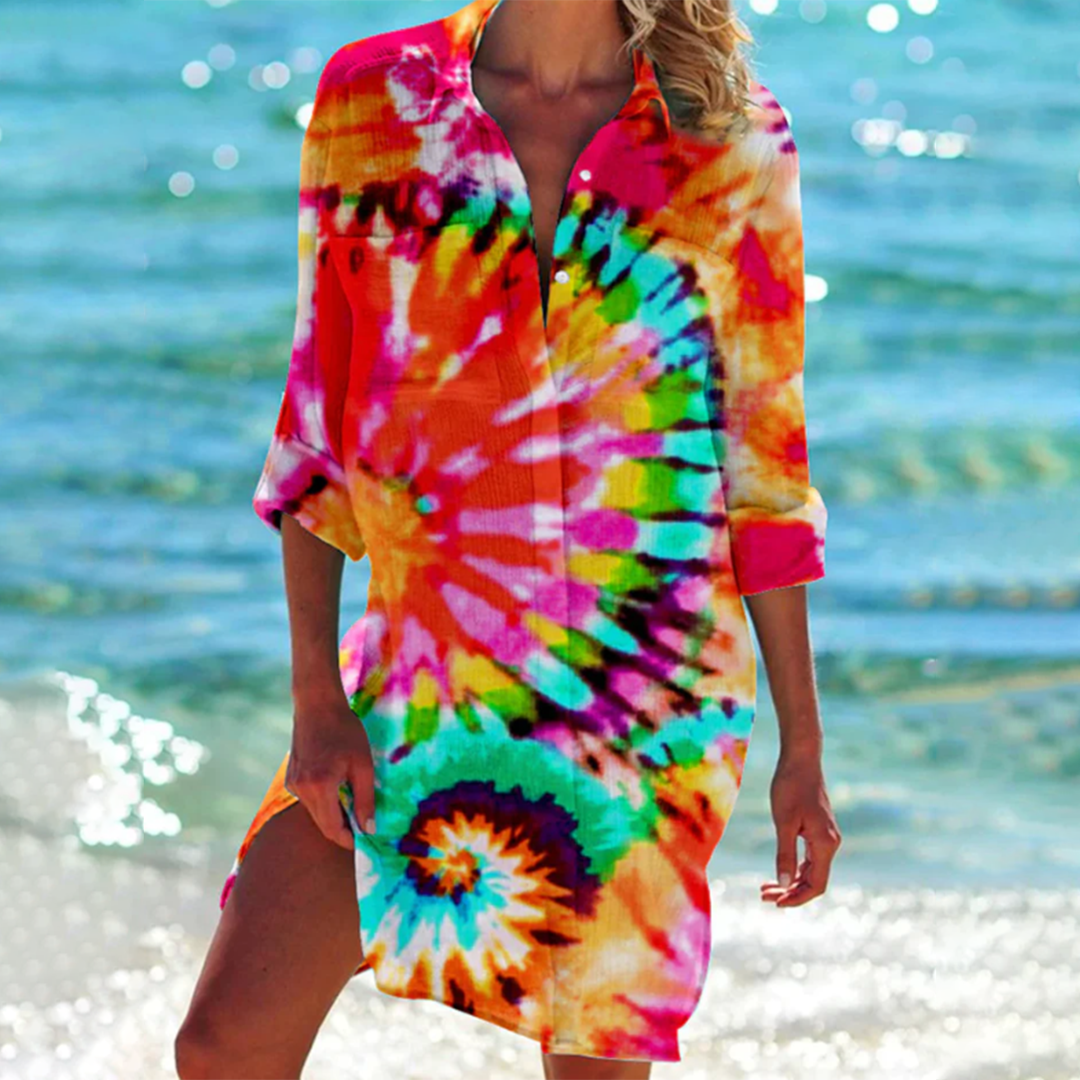 Levoire | Mini Robe Chemise Pour Femmes - Sommer Tie-dye orange