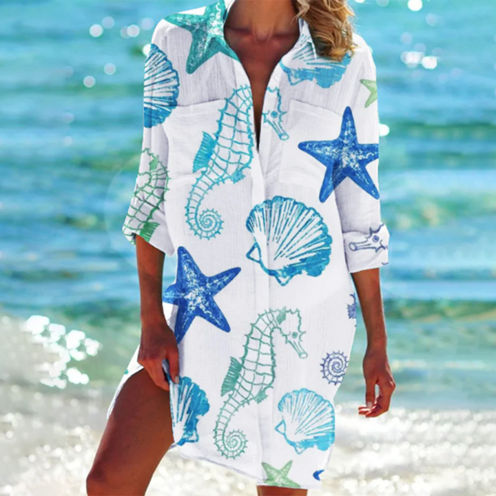 Levoire | Mini Robe Chemise Pour Femmes - Sommer Hippocampe Bleu