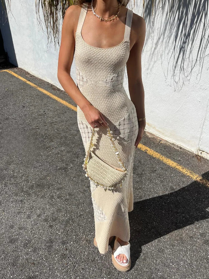 Levoire | Robe Longue Élégante En Crochet Abricot