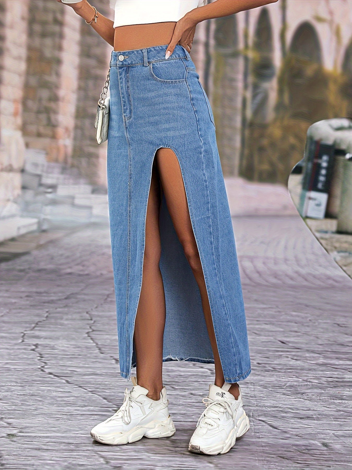 Levoire | Jupes En Jean Longue Tendance Avec Fente Haute