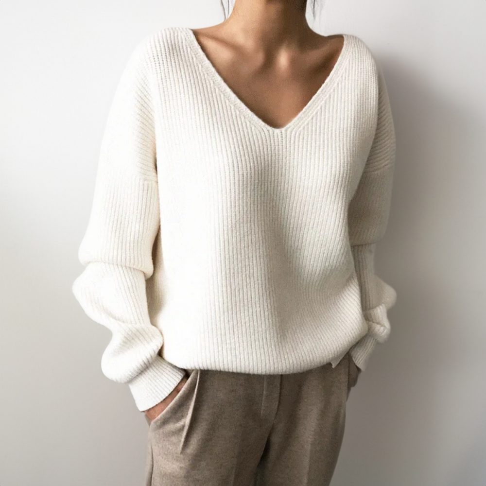 Levoire | Pull En Tricot Ample Avec Décolleté En V Et Manches Longues Blanc