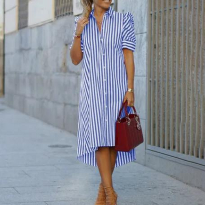 Levoire | Robe à boutons à rayures verticales pour femmes Bleu