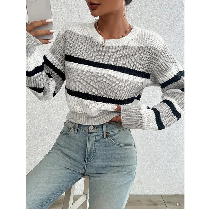 Levoire | Pull Pour Femmes Avec Rayures Et Manches Longues Gris