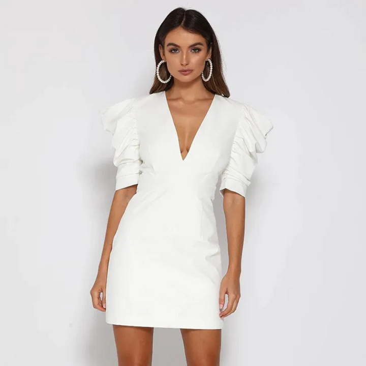 Levoire | Robe élégante avec des manches bouffantes et décolleté en V pour femmes Mini