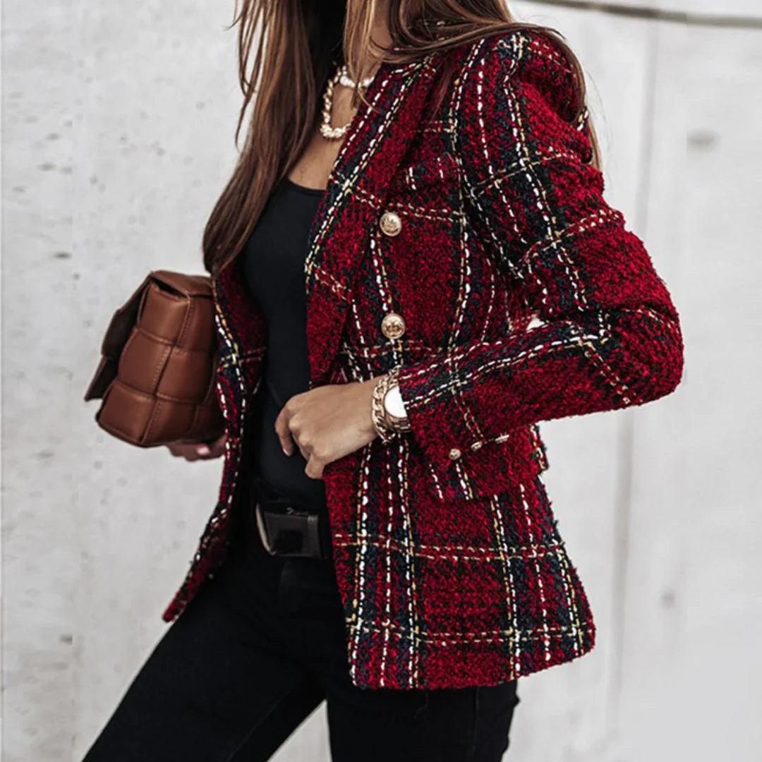Levoire | Pull en tricot à motif à carreaux pour femmes à manches longues Bourgogne