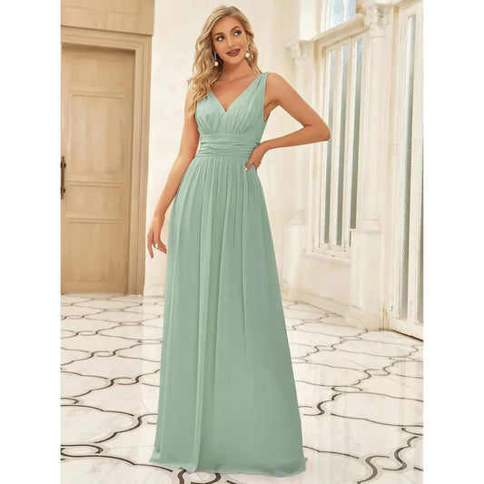 Levoire | Robe D'Invité De Mariage Sans Manches À Col En V - Maxi Vert Clair