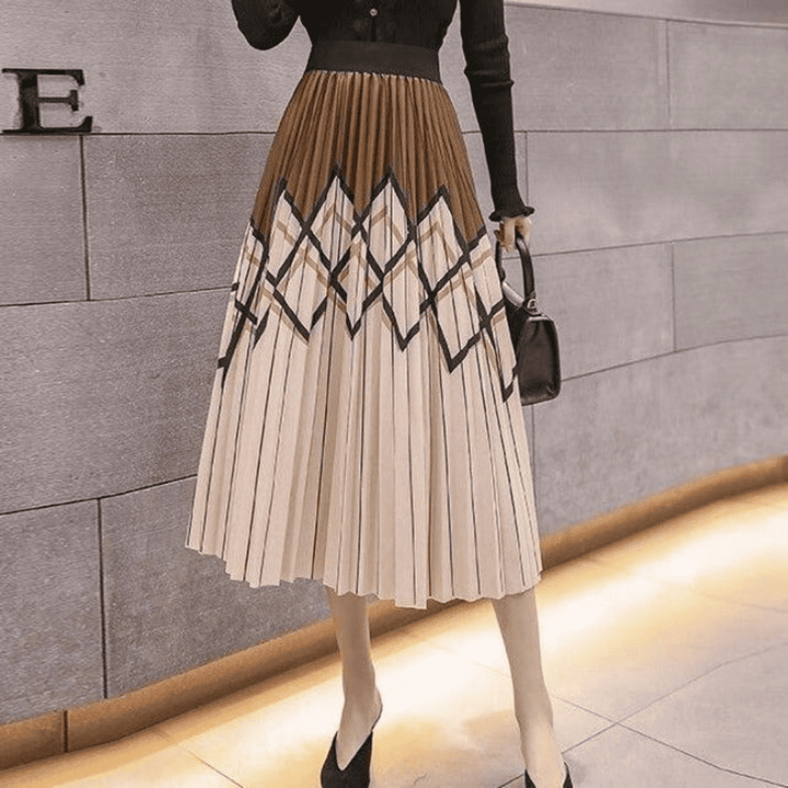 Levoire | Jupe Midi Plissée Élégante Beige Une taille
