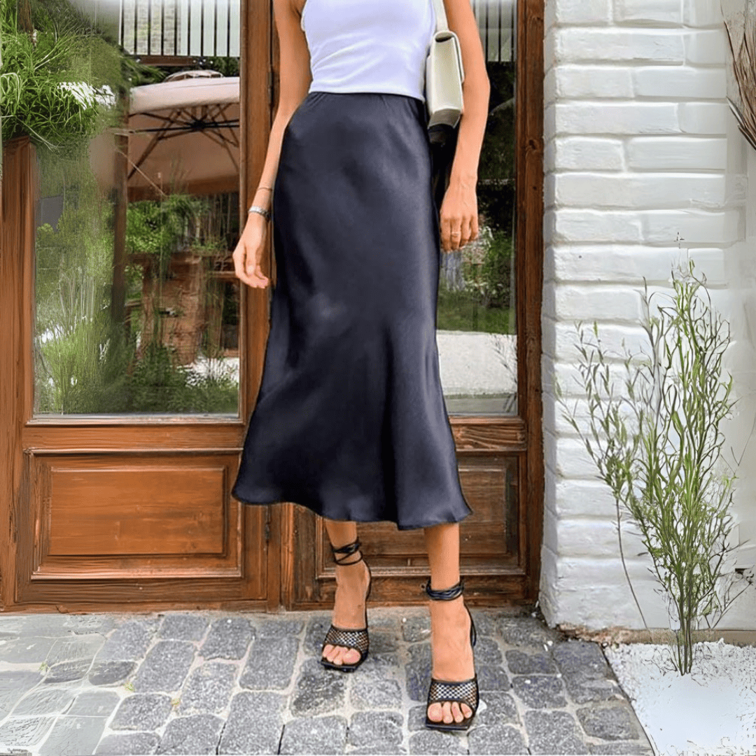 Levoire | Jupe Midi Satin Élégante Noir