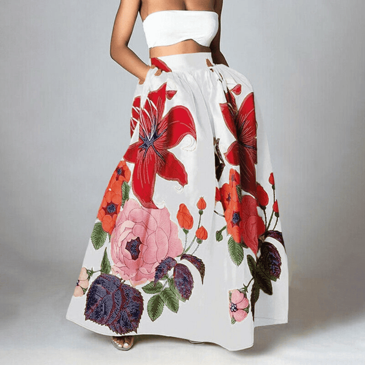 Levoire | Blumen Denim Jupe Midi Blanc