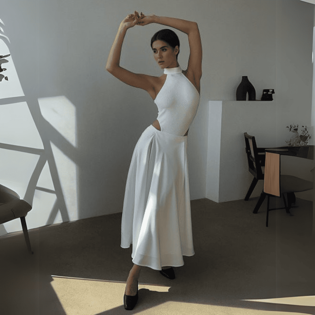 Levoire | Midi Longue Dominisia Satin Blanc