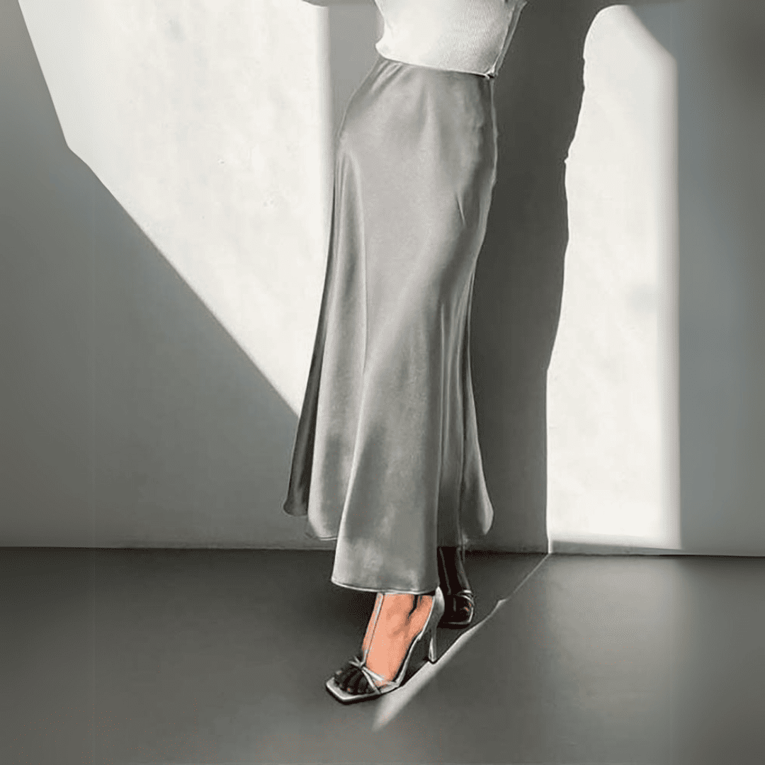 Levoire | Jupe Midi Satin Élégante Gris