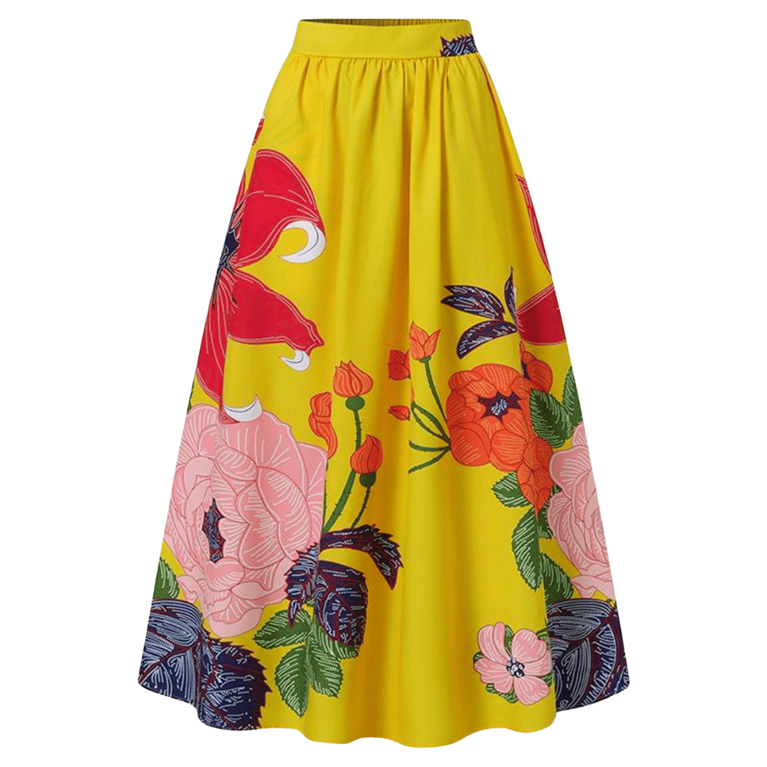 Levoire | Blumen Denim Jupe Midi Jaune