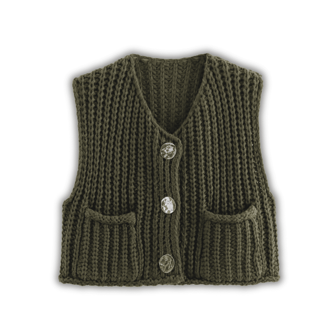 Levoire | Łucja Élégante Gilet En Tricot Pour Femmes Vert militaire