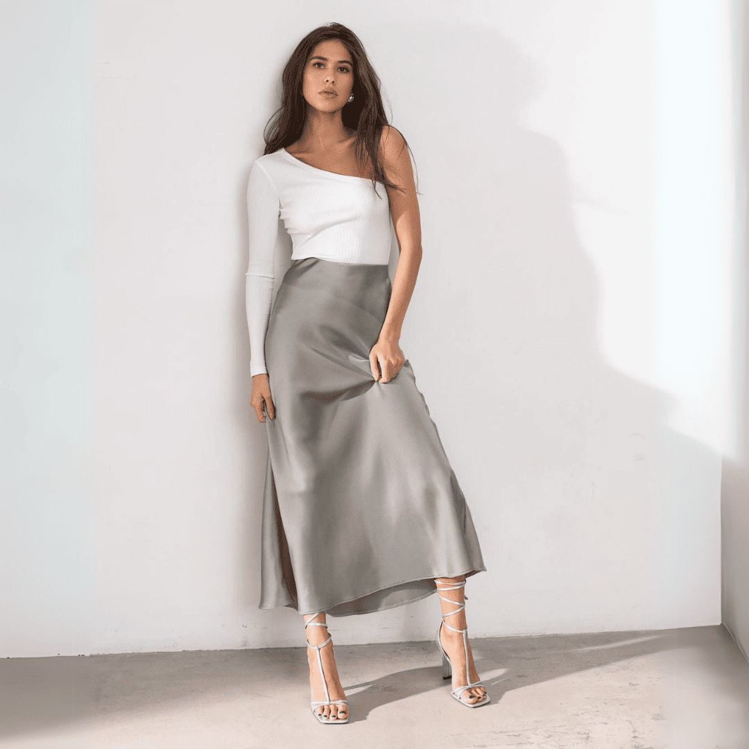 Levoire | Jupe Midi Élégante Taille Haute Gris