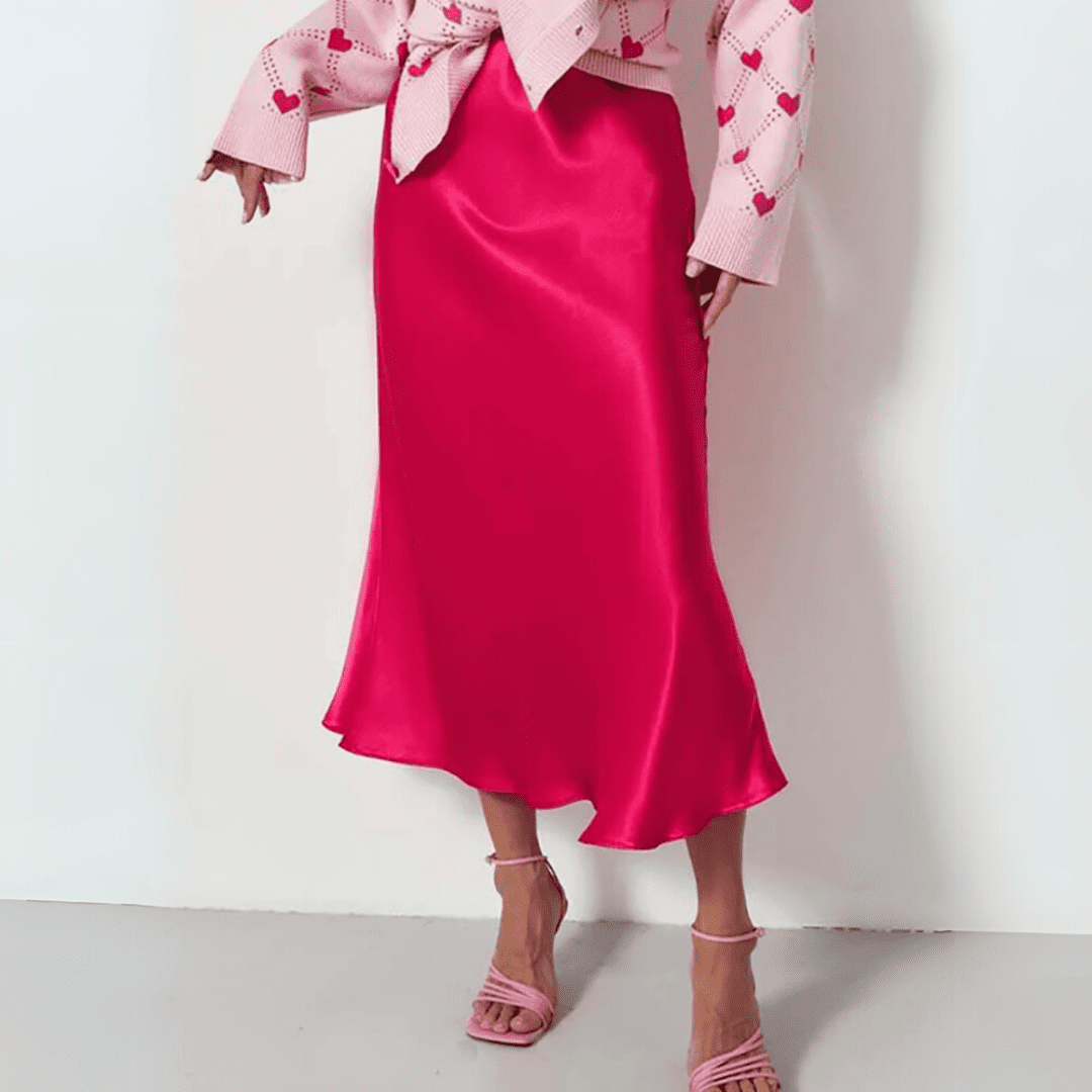 Levoire | Jupe Midi Satin Élégante Rosa