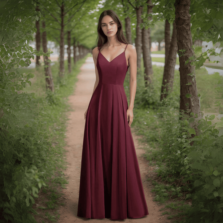 Levoire | Robe De Soirée Chiffon Victoria Avec Ouverture Dans Le Dos Bordeaux