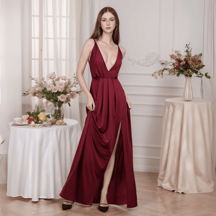 Levoire | Robe En Chiffon Sexy Pour Mariage Bordeaux