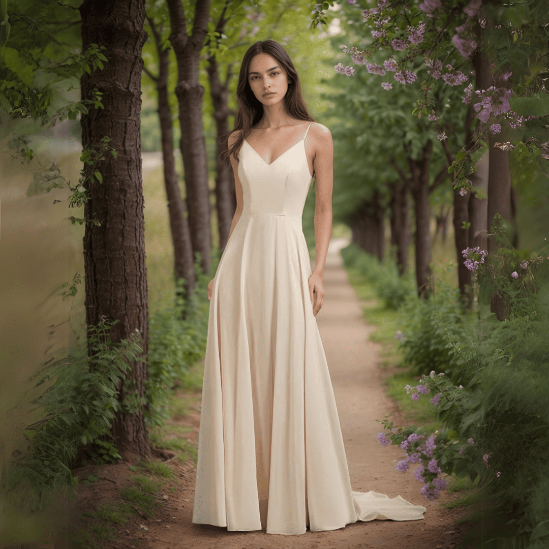 Levoire | Robe De Soirée Chiffon Victoria Avec Ouverture Dans Le Dos Champagne