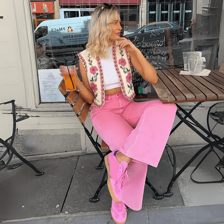 Levoire | Brodé Des Fleurs Gilet Femmes Rosa