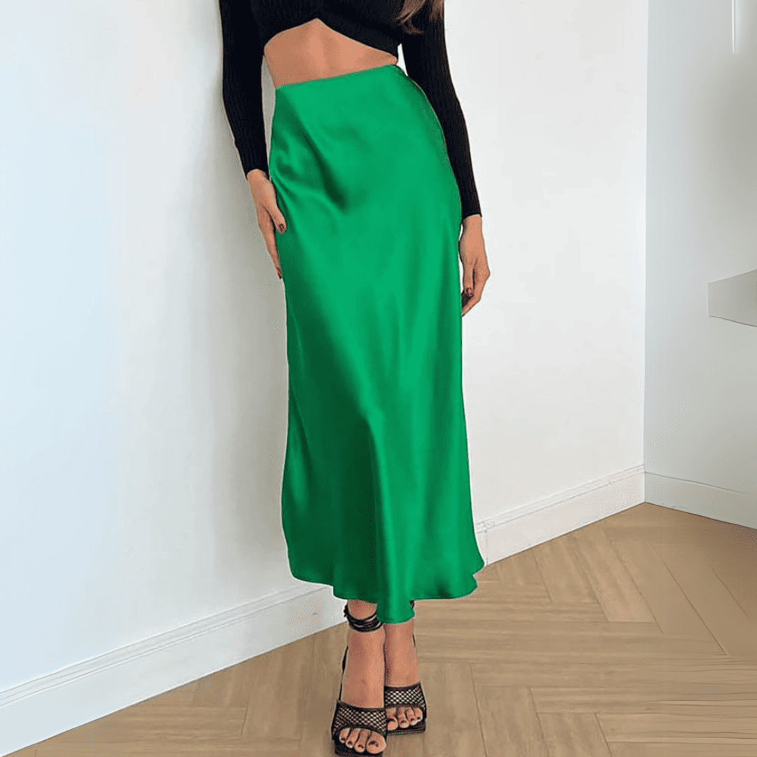 Levoire | Jupe Midi Satin Élégante Vert