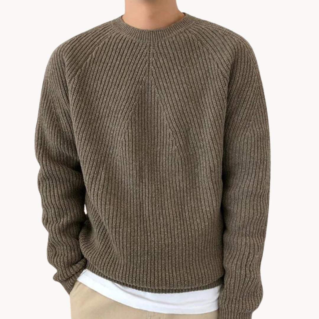 Levoire | Plus chaud Manches longues Col rond Côtelé Tricot Braun