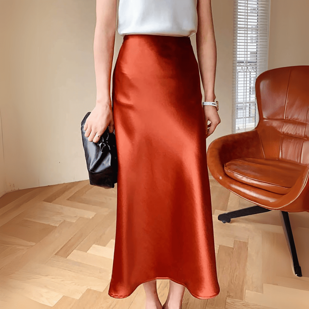 Levoire | Jupe Midi Satin Élégante Orange