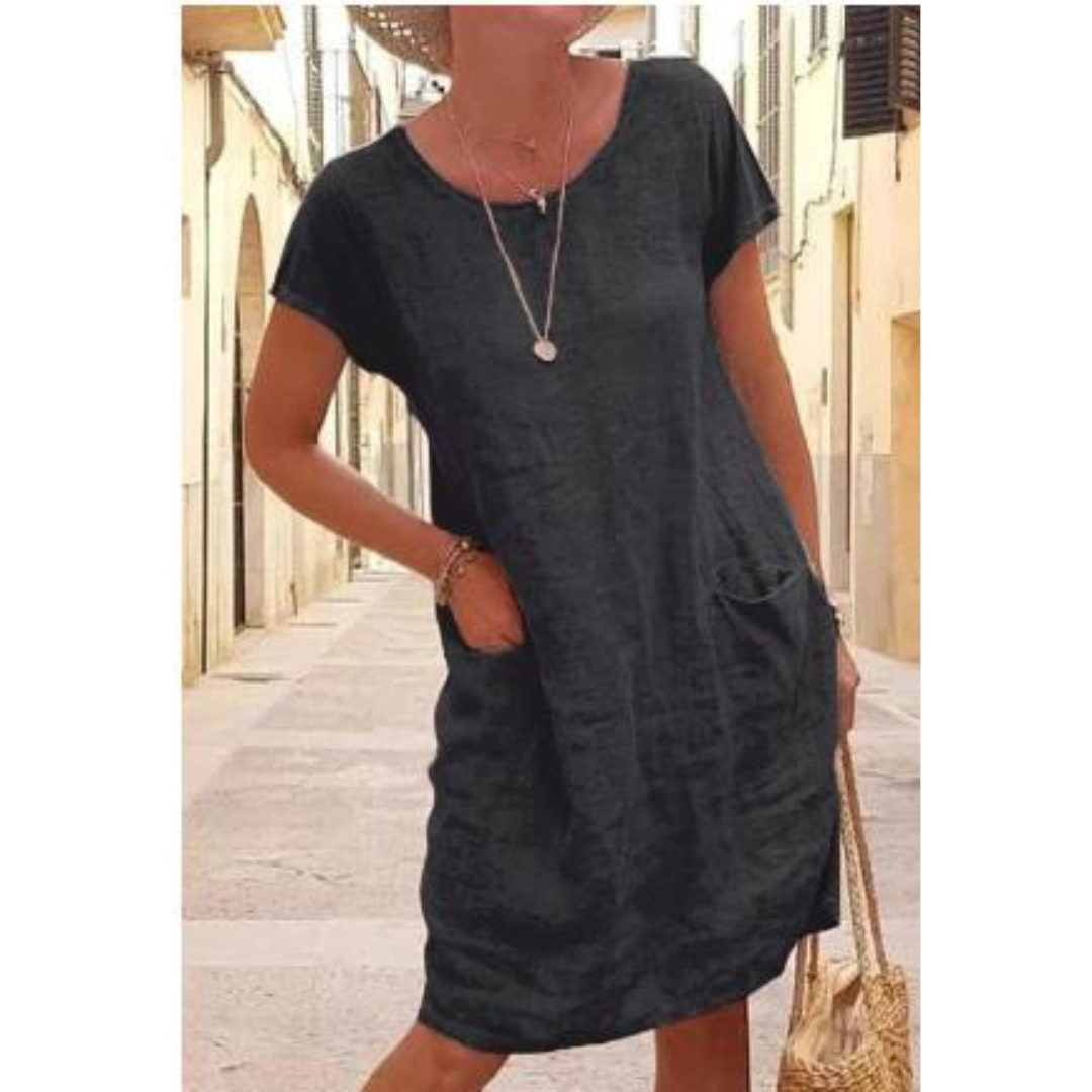 Levoire | Robe unie à col rond pour femmes Noir