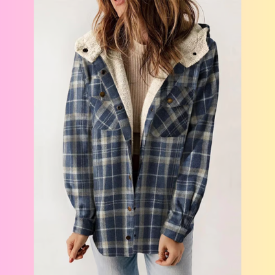 Levoire | Carreaux Manteau Capuche Bleu