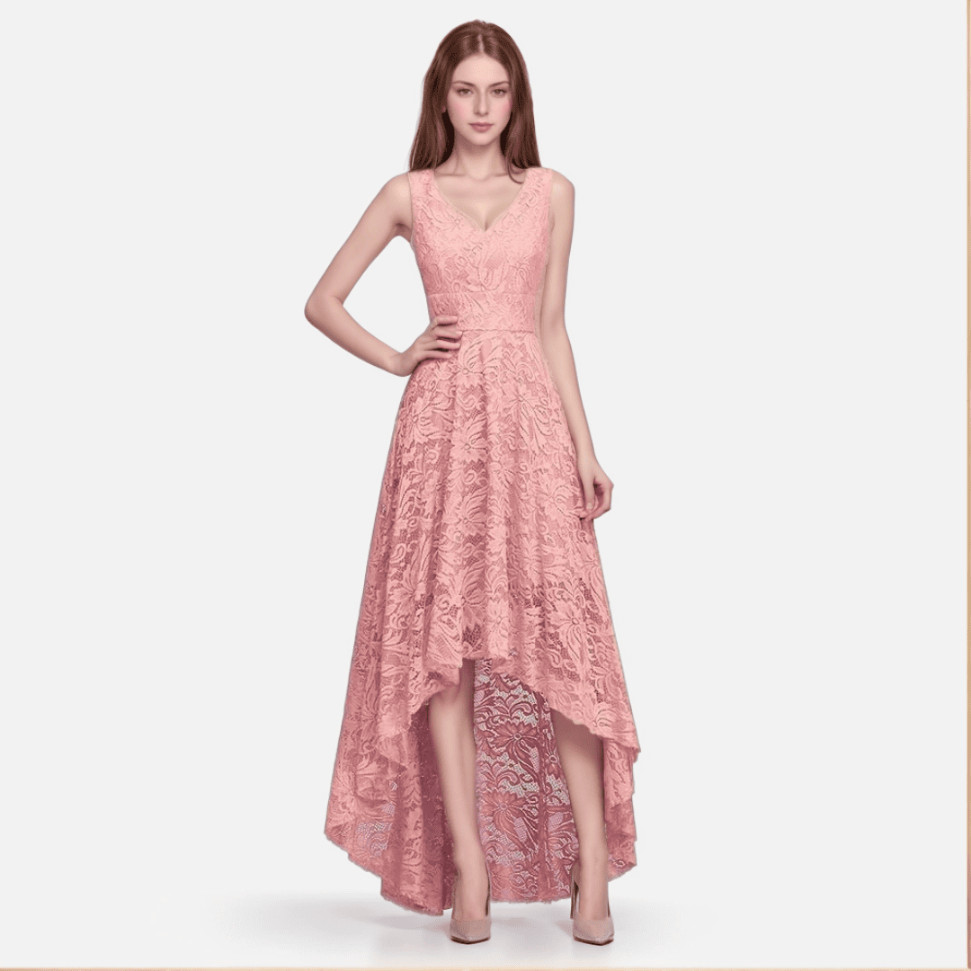 Levoire | Robe En Dentelle Lilly Asymétrique Pour Les Mariages Rosé Poudré 2