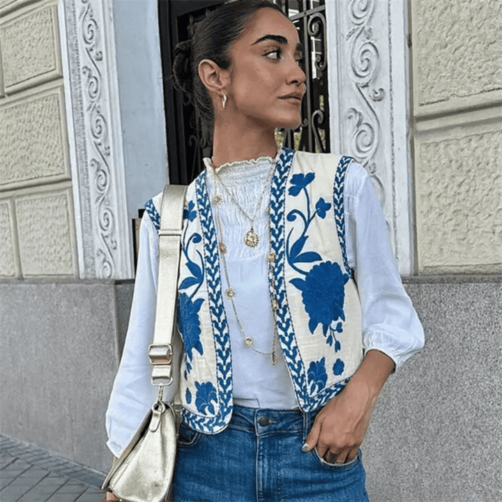 Levoire | Brodé Des Fleurs Gilet Femmes Bleu