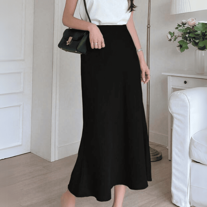 Levoire | Midi Doriana Satin Haute Taille Noir