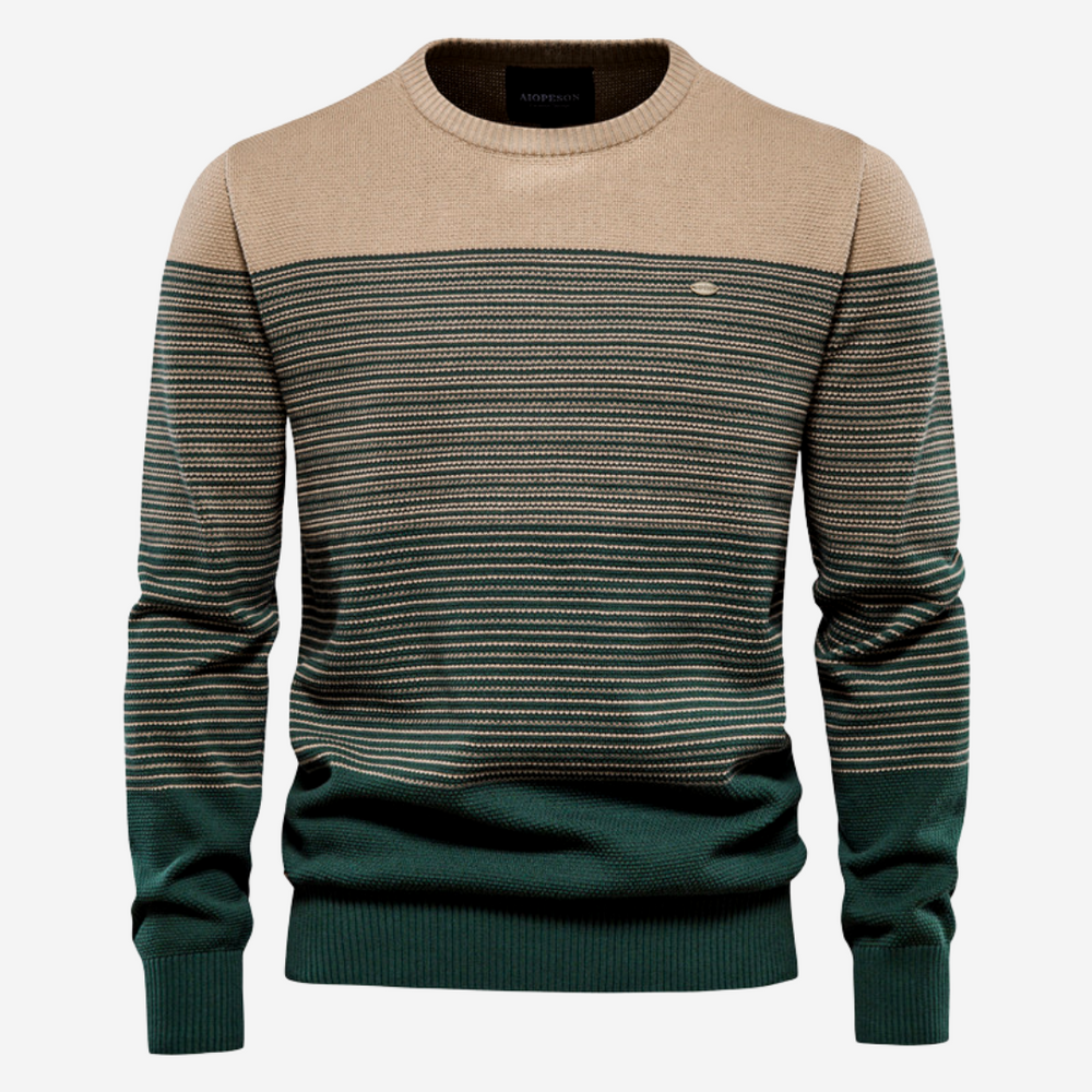 Levoire | Pull À Manches Longues Avec Décolleté Rond Rayé Multicolore Tricoté Khaki