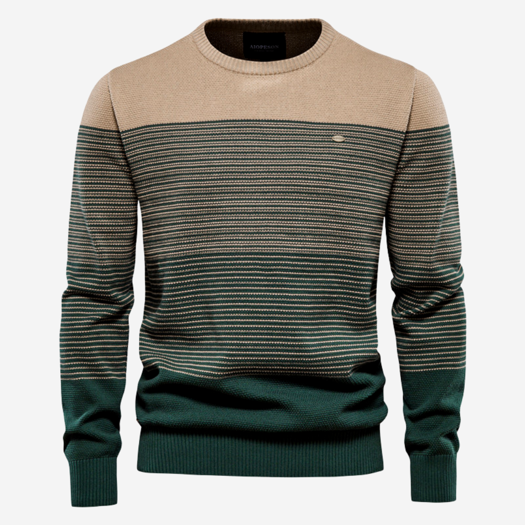 Levoire | Pull À Manches Longues Avec Décolleté Rond Rayé Multicolore Tricoté Khaki