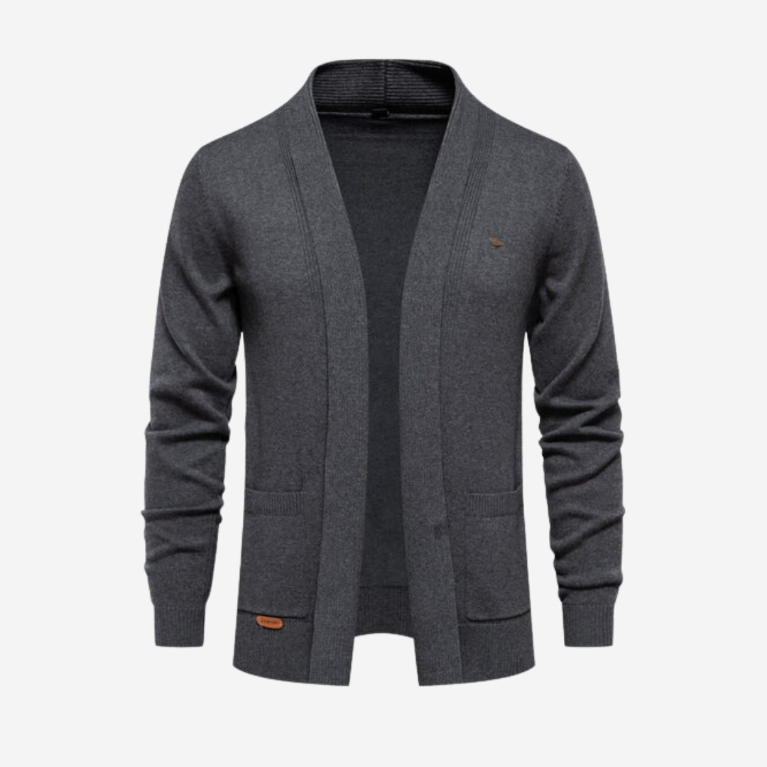 Levoire | Pull à manches longues ouvertes à l'avant, avec poches gris foncé