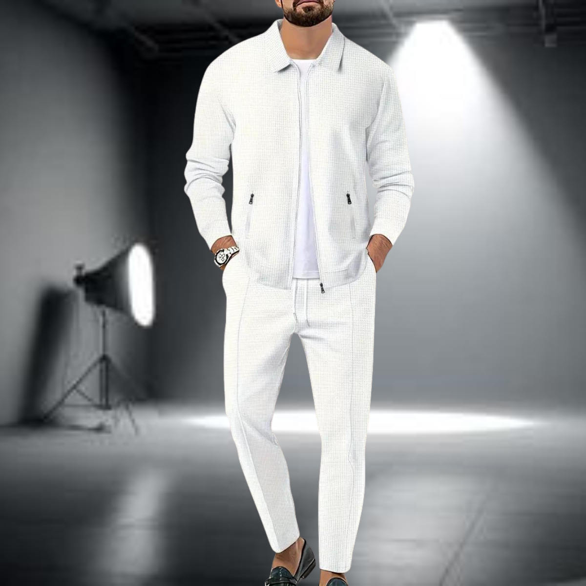 Levoire | Veste Slim Fit Avec Fermeture Éclair Et Pantalon Long Ensemble De Costume De Training Blanc