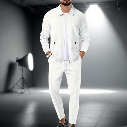 Levoire | Veste Slim Fit Avec Fermeture Éclair Et Pantalon Long Ensemble De Costume De Training Blanc