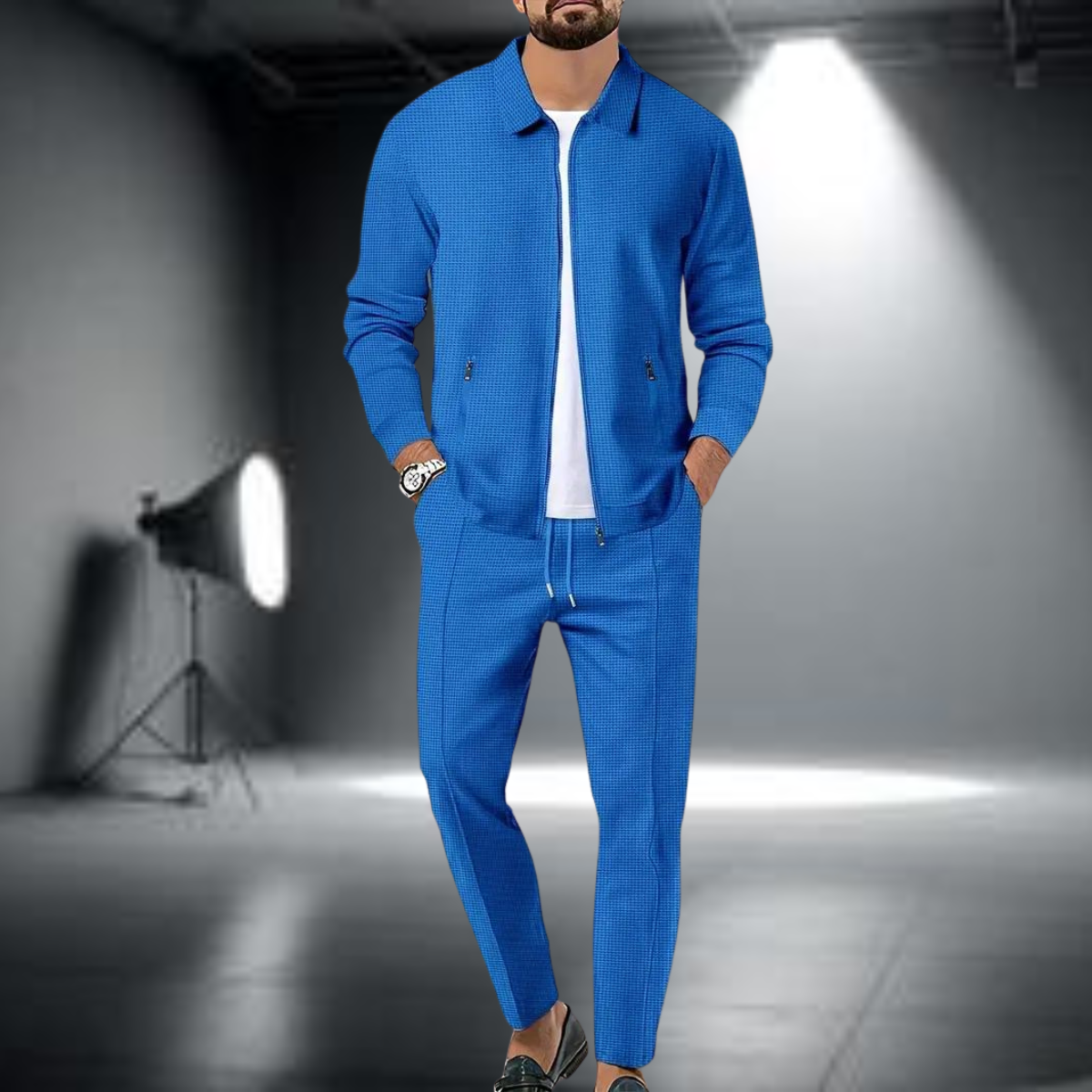 Levoire | Veste Slim Fit Avec Fermeture Éclair Et Pantalon Long Ensemble De Costume De Training Bleu