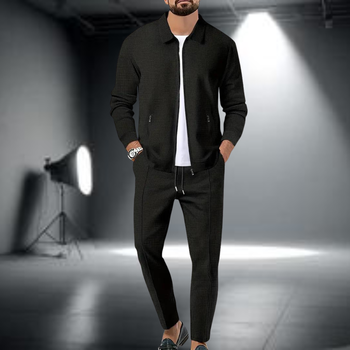 Levoire | Veste Slim Fit Avec Fermeture Éclair Et Pantalon Long Ensemble De Costume De Training Noir