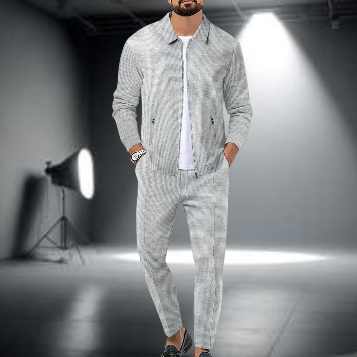 Levoire | Veste Slim Fit Avec Fermeture Éclair Et Pantalon Long Ensemble De Costume De Training Gris