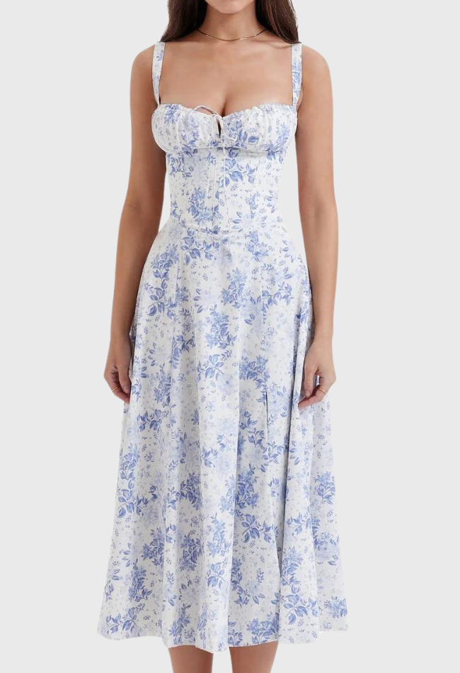 Levoire | Midi Bustier Corset Robe D'Été Motif bleu
