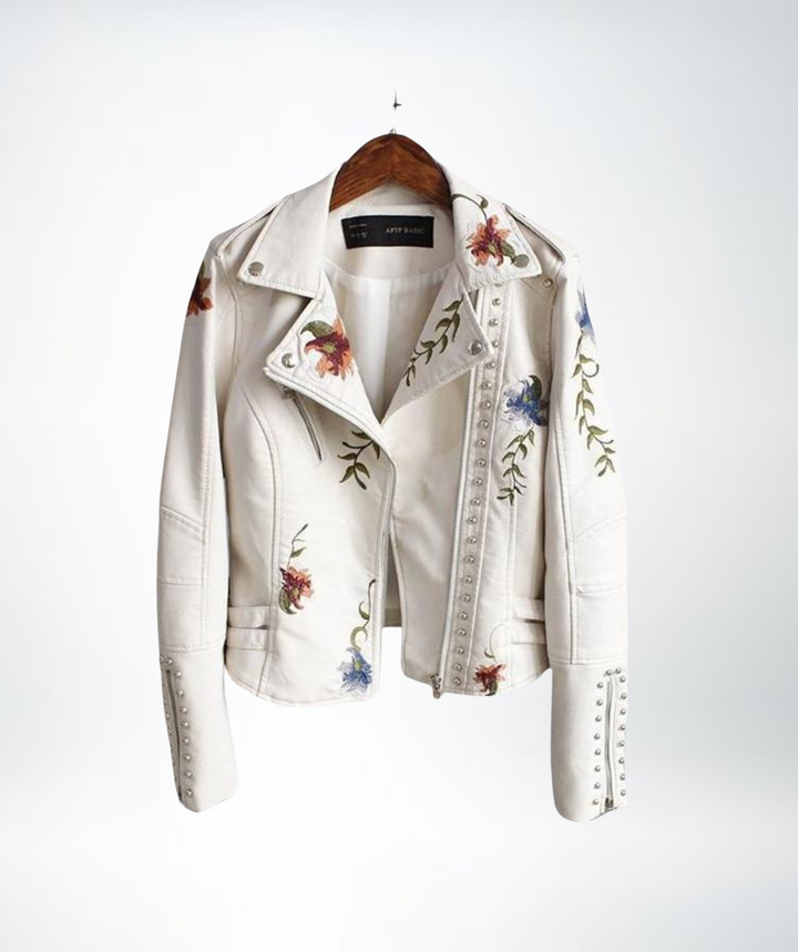 Levoire | Veste En Cuir À Motif Floral Pour Femmes Blanc