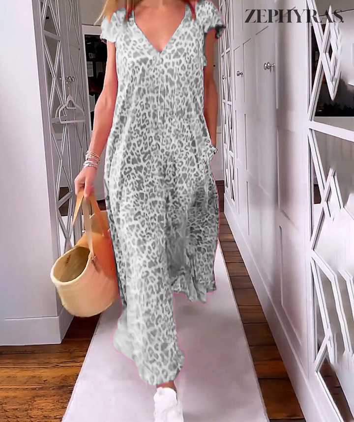Levoire | Robe D'Été À Décolleté En V Avec Design Imprimé Gris