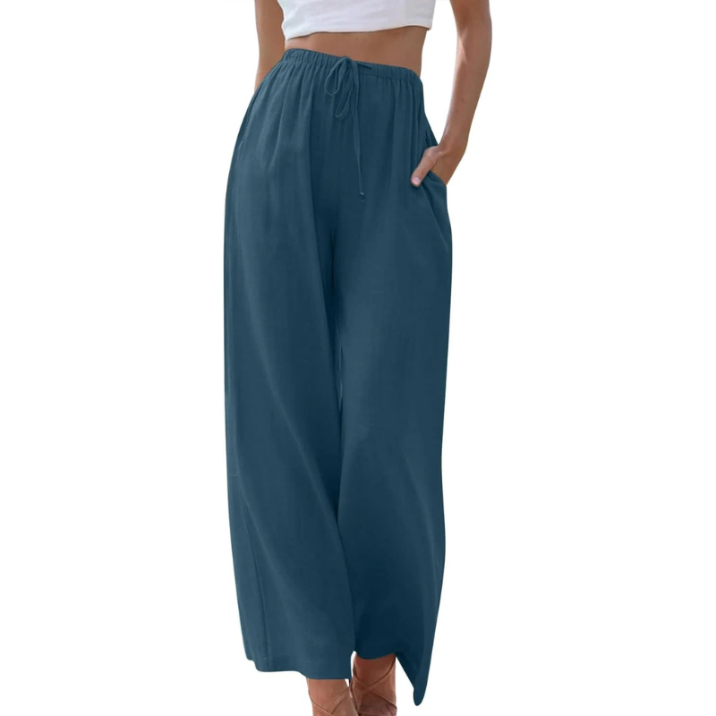 Levoire | Pantalon Élégant En Coton Et Lin Bleu